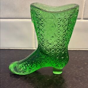 Vintage Mosser Green Glass Boot Fine Cut (#2)